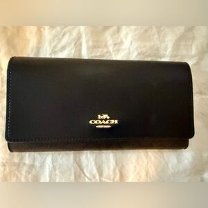 Coach Black Leather Wallet with Gold Logo